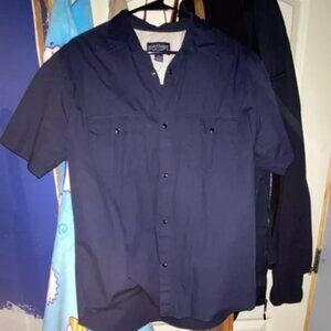 Short Sleeve Pearl Snap Shirt Large Button Down Button Up Navy Blue Western